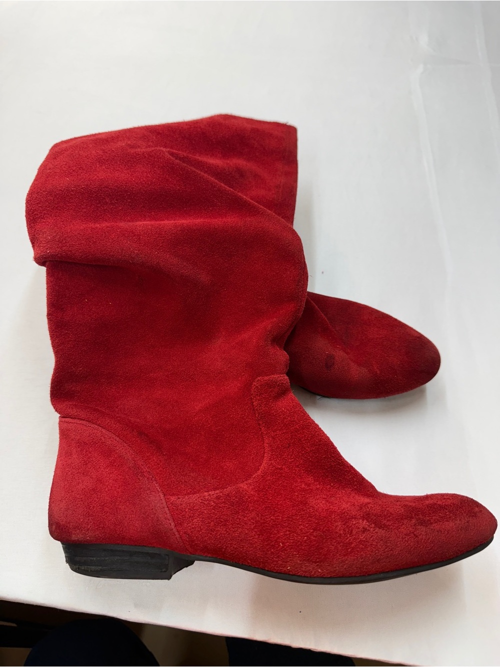 Women's Red Suede Slouch Heeled Boots